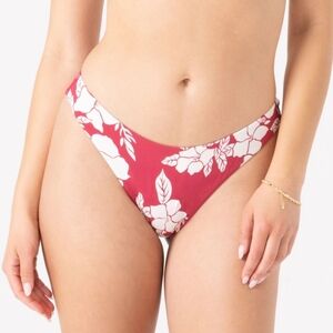 NWT Roxy Red Floral Hibiscus Hideaway Scoop Cheeky Bikini Swim Bottom - Size M